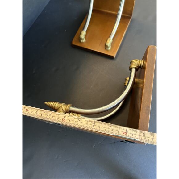 Vintage Bookends Wooden Spanish Medieval Style Made in Spain Brass & Silver Tone - Picture 10 of 13